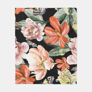Waterverf Bloemen: Pioen Roos Lily Fleece Deken