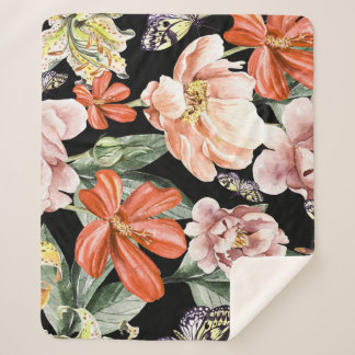 Waterverf Bloemen: Pioen Roos Lily Sherpa Deken