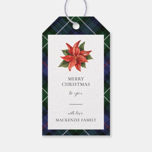 Waterverf Bloemen Plaid Script Rustic Christmas Cadeaulabel (Voorkant)