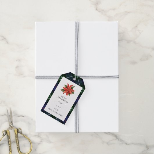 Waterverf Bloemen Plaid Script Rustic Christmas Cadeaulabel (Met Touw)