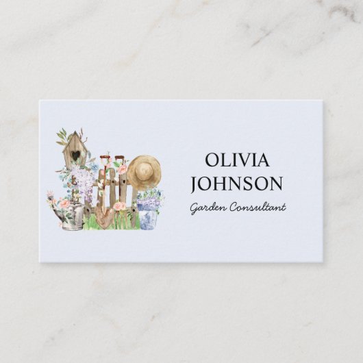 Waterverf Bloemen Plant Tuinieren Tools Business Visitekaartje (Voorkant)