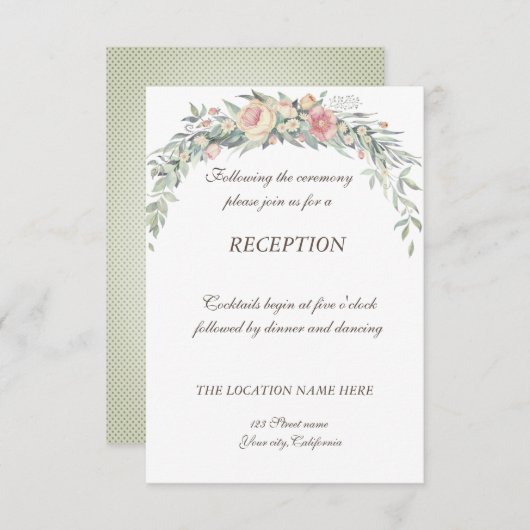 Waterverf bloemen, poka Dots Wedding Reception Informatiekaartje (Voorkant / Achterkant)