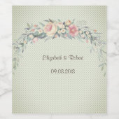 Waterverf bloemen, poka Dots Wijn Etiket (Enkel label)