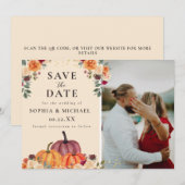 Waterverf Bloemen Pompoenen Foto Herfst Bruiloft Save The Date (Voorkant / Achterkant)