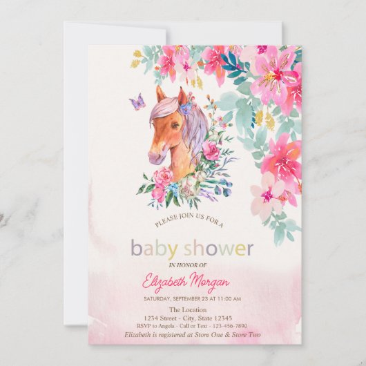 Waterverf Bloemen Pony Paard Baby shower Kaart (Voorkant)
