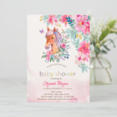 Waterverf Bloemen Pony Paard Baby shower Kaart (Staand voorkant)