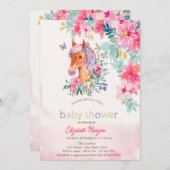 Waterverf Bloemen Pony Paard Baby shower Kaart (Voorkant / Achterkant)