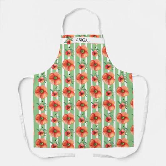  Waterverf Bloemen Poppy Pattern + Naam Schort (Voorkant)