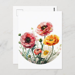 Waterverf Bloemen, Postcrossing Briefkaart