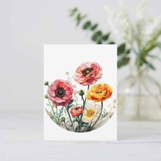 Waterverf Bloemen, Postcrossing Briefkaart (Staand voorkant)
