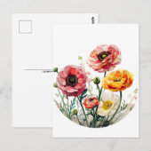 Waterverf Bloemen, Postcrossing Briefkaart (Voorkant / Achterkant)