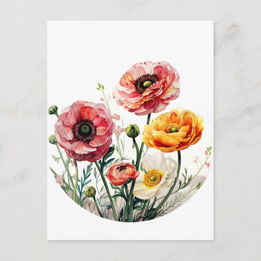 Waterverf Bloemen, Postcrossing Briefkaart (Voorkant)