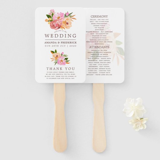 Waterverf bloemen programma lente bruiloft handwaaier (Voorkant en achterkant)