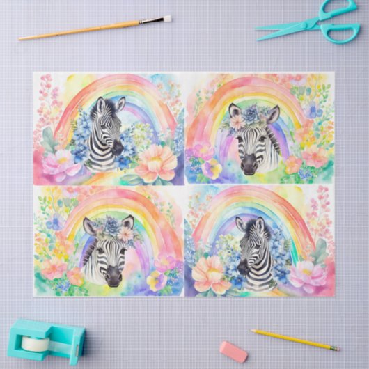Waterverf Bloemen Regenboog & Zebra Decoupage Tissuepapier (Craft)