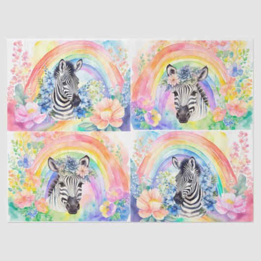 Waterverf Bloemen Regenboog & Zebra Decoupage Tissuepapier (Voorkant)