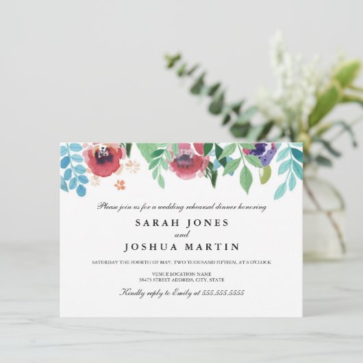  Waterverf Bloemen Repetitie Diner Uitnodigen Kaart (Staand voorkant)