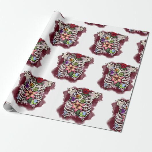 Waterverf Bloemen Ribcage Cadeaupapier (Uitgerold)