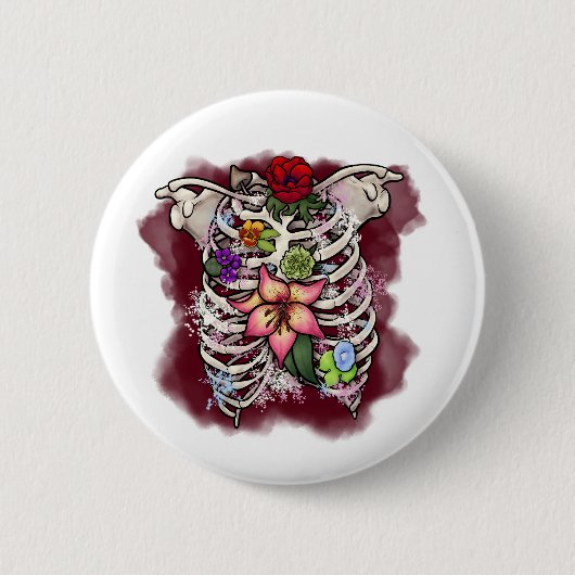 Waterverf Bloemen Ribcage Ronde Button 5,7 Cm (Voorkant)
