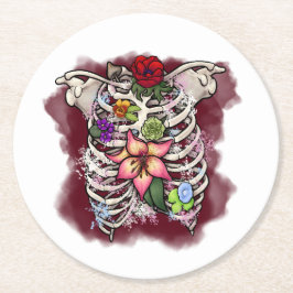 Waterverf Bloemen Ribcage Ronde Kartonnen Onderzetter
