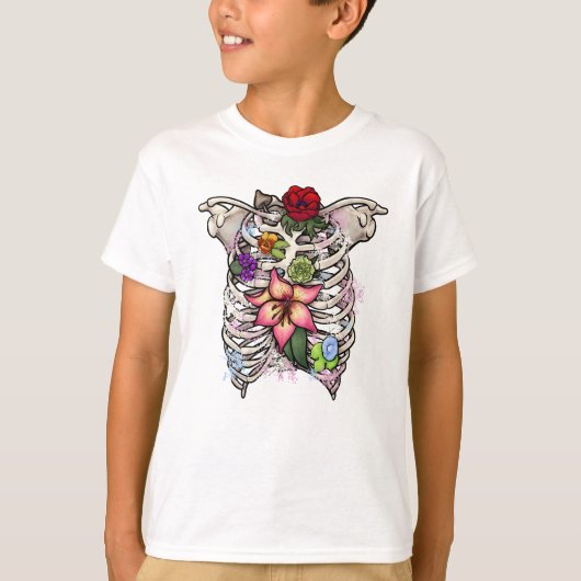 Waterverf Bloemen Ribcage T-shirt (Voorkant)