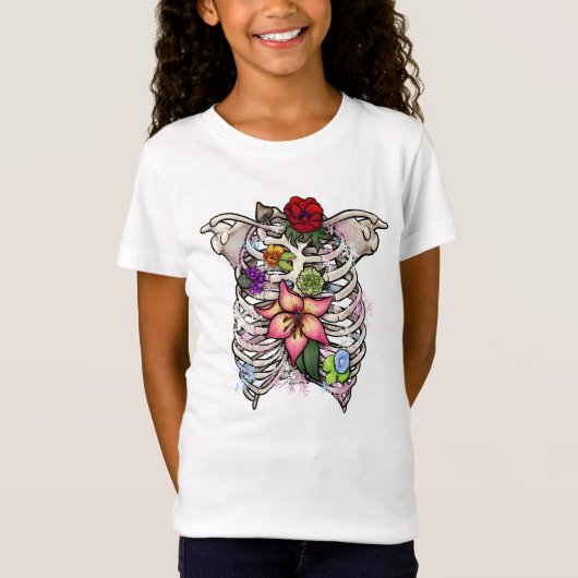 Waterverf Bloemen Ribcage T-shirt (Voorkant)