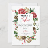 Waterverf Bloemen Rode bessen Vrolijk Kerstfeest Feestdagenkaart (Voorkant)