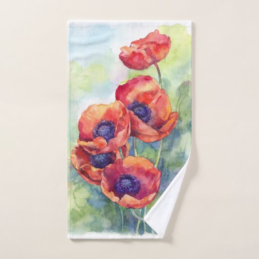 Waterverf bloemen rode papaver bad handdoek (Handdoek)