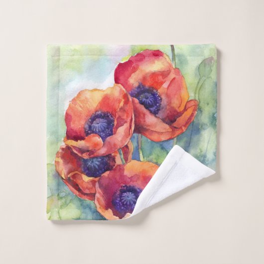 Waterverf bloemen rode papaver bad handdoek (Wasdoekje)