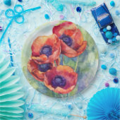 Waterverf bloemen rode papaver papieren bordje (Feest)