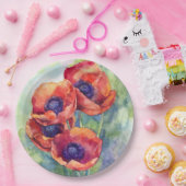 Waterverf bloemen rode papaver papieren bordje (Feest)