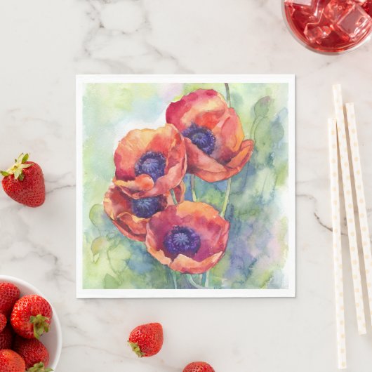 Waterverf bloemen rode papaver servet (Insitu)