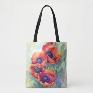 Waterverf bloemen rode papaver tote bag