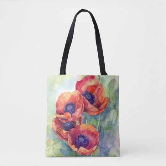 Waterverf bloemen rode papaver tote bag (Voorkant)