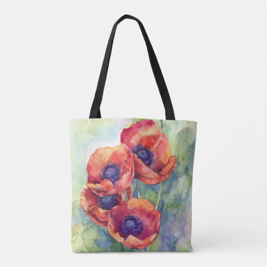 Waterverf bloemen rode papaver tote bag (Achterkant)