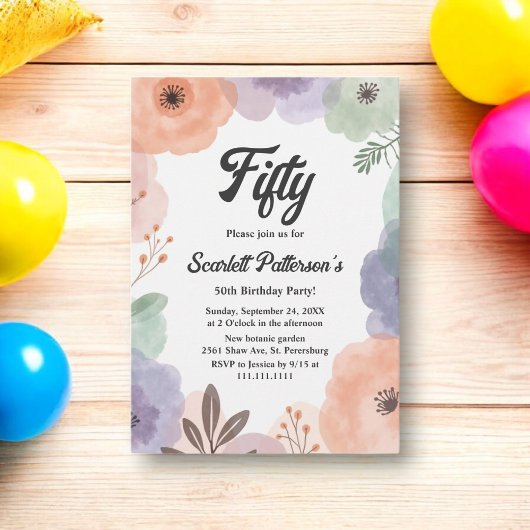 Waterverf Bloemen Romantisch Abstract 50ste Verjaa Kaart