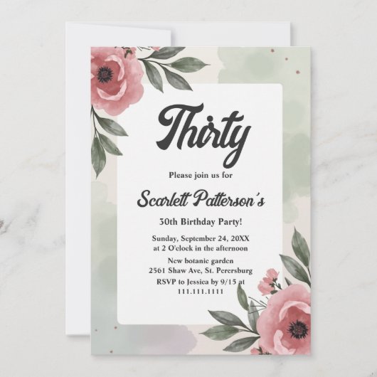 Waterverf Bloemen Romantisch Rustiek 30ste Verjaar Kaart (Voorkant)