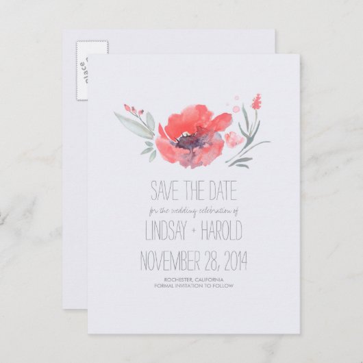 Waterverf Bloemen Romantisch Save the Date Aankondigingskaart (Voorkant / Achterkant)