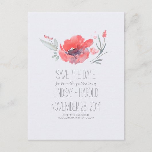 Waterverf Bloemen Romantisch Save the Date Aankondigingskaart (Voorkant)