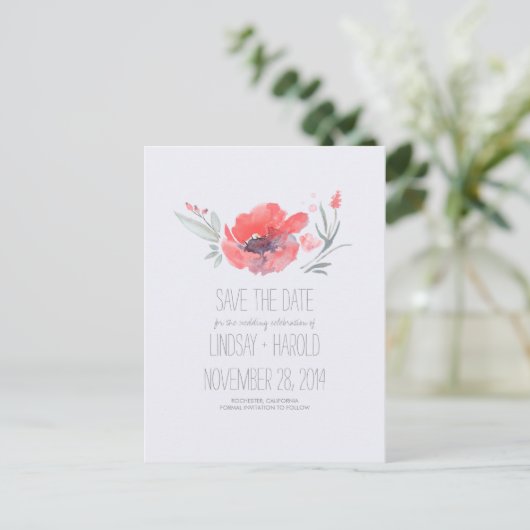Waterverf Bloemen Romantisch Save the Date Aankondigingskaart (Staand voorkant)