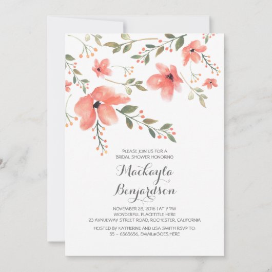 Waterverf Bloemen Romantisch Vrijgezellenfeest Kaart (Voorkant)