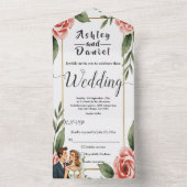 Waterverf Bloemen Romantische bruid en bruidegom b All In One Uitnodiging (Binnen)