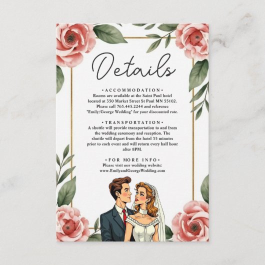 Waterverf Bloemen Romantische bruid en bruidegom b Informatiekaartje (Voorkant)