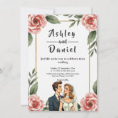 Waterverf Bloemen Romantische bruid en bruidegom b Kaart (Voorkant)