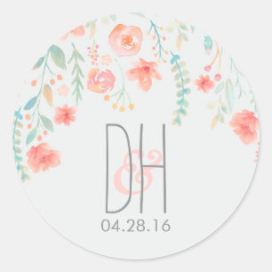 Waterverf Bloemen Romantische Bruiloft Ronde Sticker