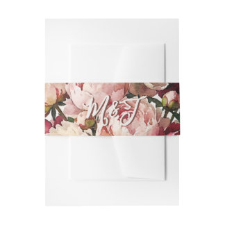 Waterverf Bloemen | Romantische Pioen Huwelijk Uitnodigingen Wikkel