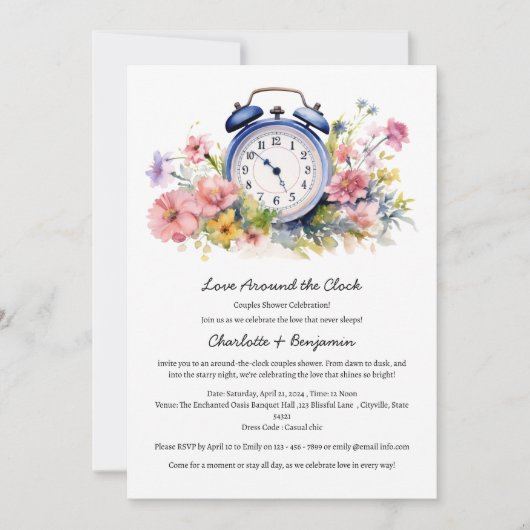 Waterverf Bloemen Rond de Klok Koppels Bruiloftfee Kaart (Voorkant)