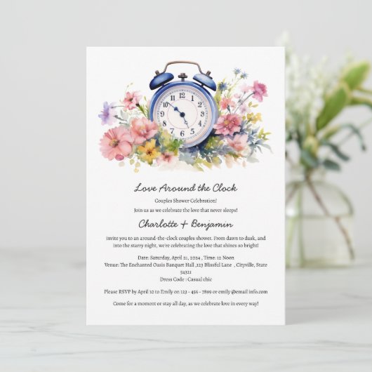 Waterverf Bloemen Rond de Klok Koppels Bruiloftfee Kaart (Staand voorkant)