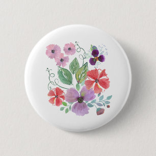 Waterverf bloemen . ronde button 5,7 cm