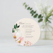 Waterverf Bloemen Ronde Menu Uitnodiging (Staand voorkant)