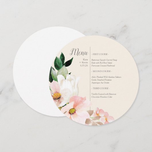 Waterverf Bloemen Ronde Menu Uitnodiging (Voorkant / Achterkant)